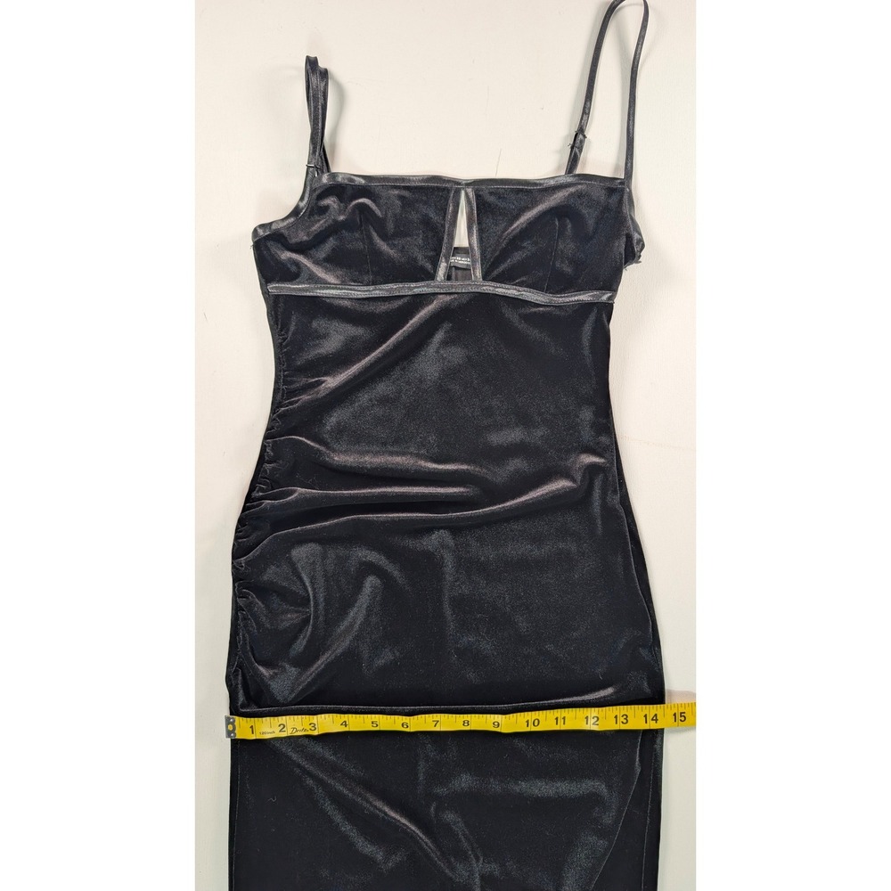 Zara Black Velvet Midi Dress Cutout Bust Side Ruched Bodycon Womens Size XS - Picture 5 of 11